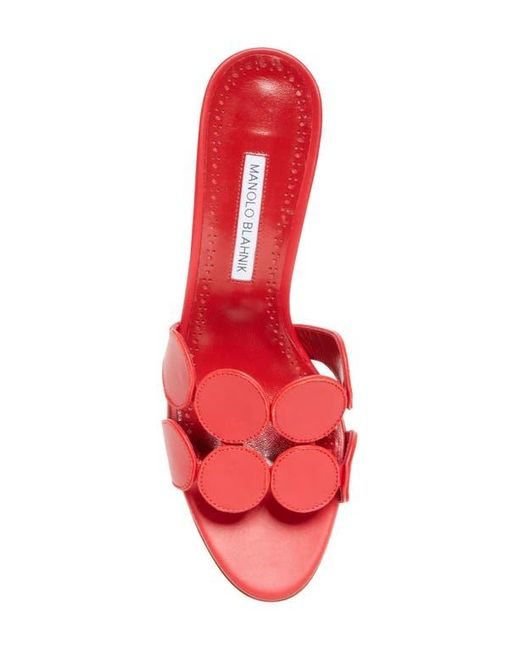 Manolo Blahnik Red Haribalmu Kitten Heel Sandal