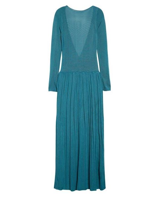 EMILY DAWN LONG Kingsley Pleated Long Sleeve Column Dress in Blue | Lyst