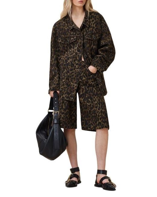 AllSaints Black Willow Leopard Print Denim Jacket
