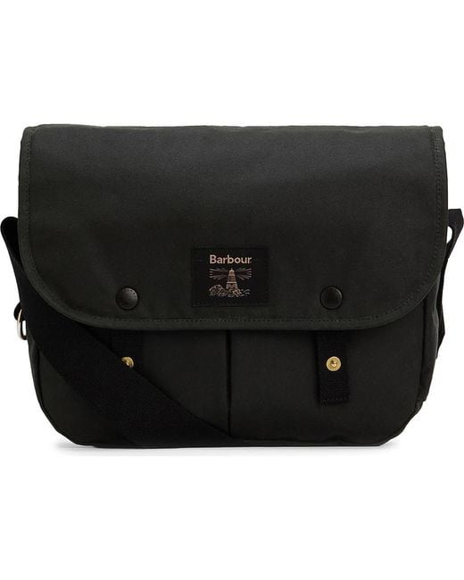 Barbour Black Field Riever Wax Cotton Crossbody Bag for men