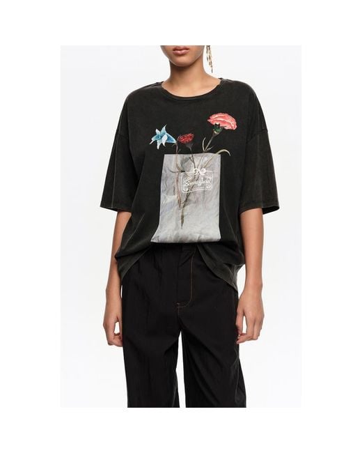 Bimba Y Lola Women's Black Floral Logo T-Shirt