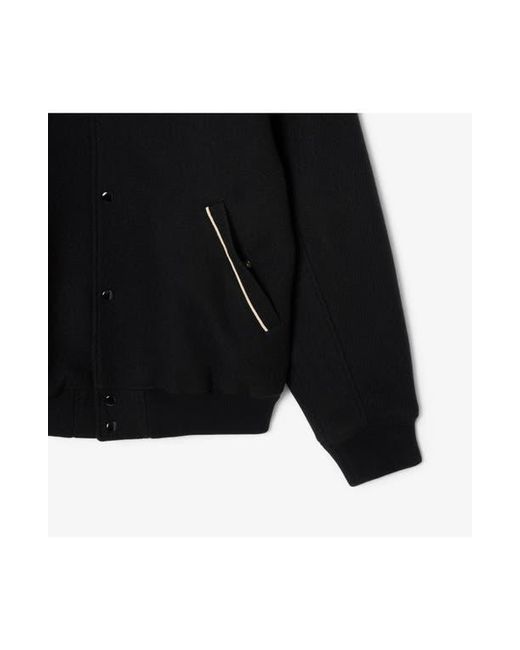 Lacoste Black Logo Appliqué Wool Blend Varsity Jacket for men