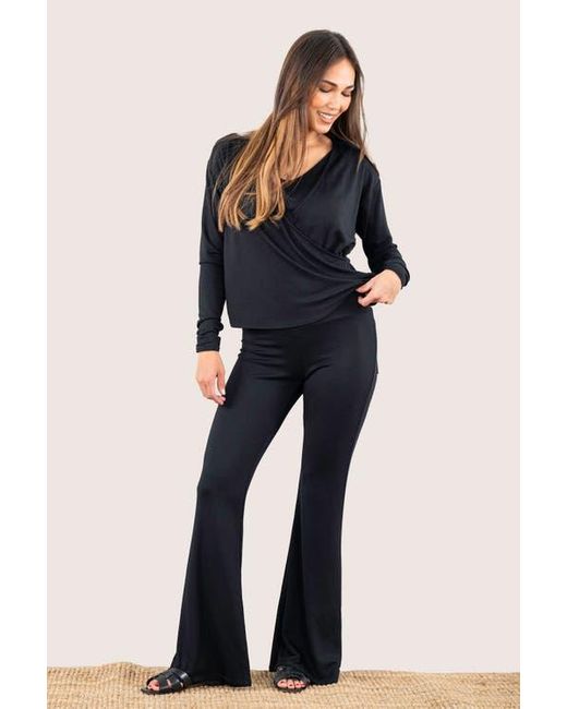 JJwinks Black Wrap Star Built-In Shelf Lounge & Sleep Long Sleeve Top