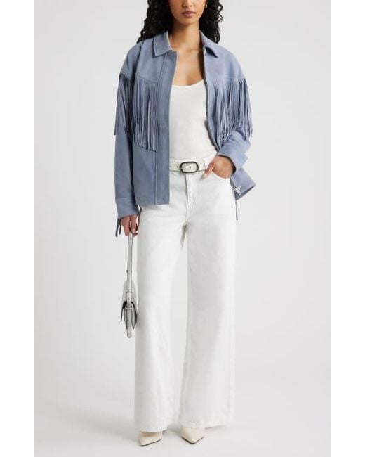 Open Edit Blue Fringe Suede Jacket