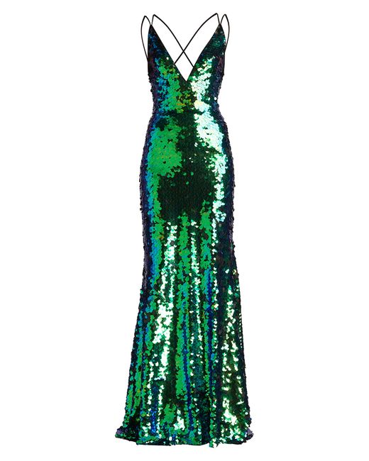 SHO by Tadashi Shoji Green Sequin Strappy Mermaid Gown