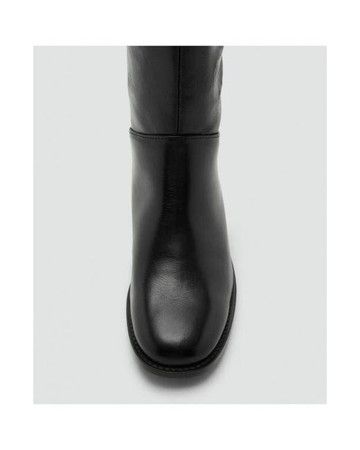 Mango Black Leather Knee High Boot