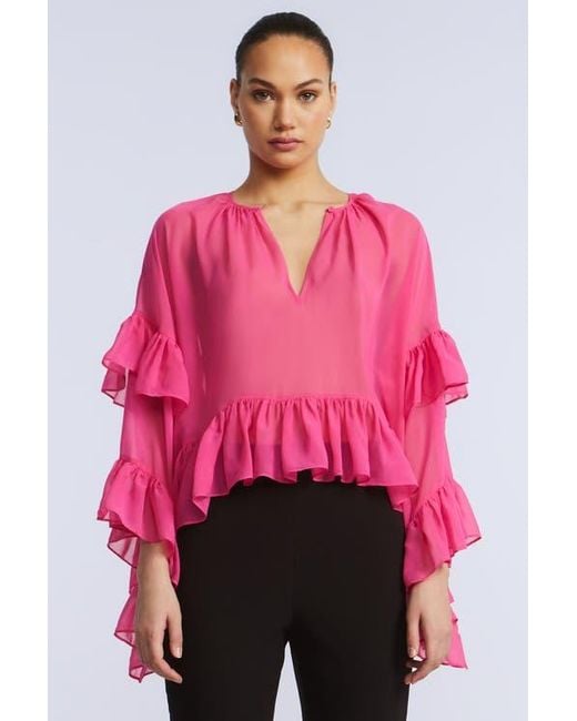 BCBGMAXAZRIA Pink Ruffle Swing Top