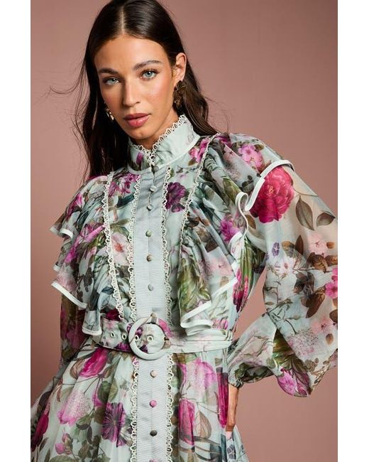 Coast White Long Sleeve Printed Organza Shirt Dress