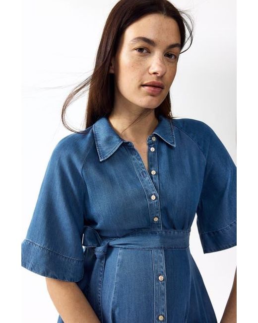 mama lyocell denim dress H&M Mama Tie-Belt Denim Dress in Blue