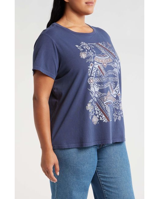 Lucky Brand Blue Floral Queen Cotton Graphic T-shirt