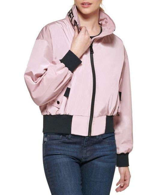 Karl Lagerfeld Pink Logo Collar Bomber Jacket