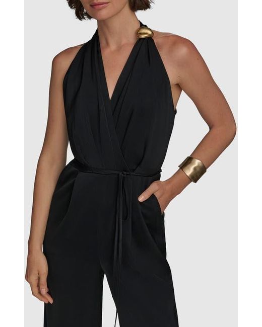 Donna Karan Black Pleated Sleeveless Jumpsuit