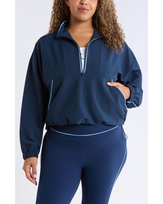 Zella Blue Piped Half Zip Pullover