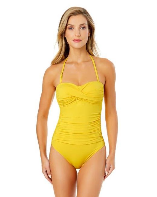 Anne Cole Yellow Twist Front Shirred One Piece Swimsuit