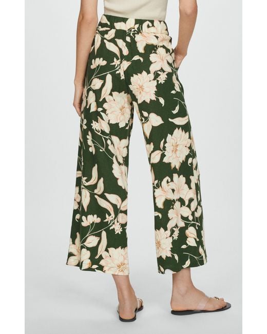 Mango Green Floral Crop Linen Blend Trousers