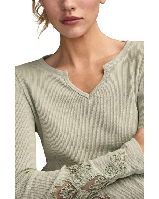 Lucky Brand Gray Cutwork Detail Cotton Rib Top