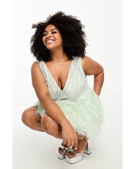 ASOS Edition Curve Crystal Embellished Faux Feather Cocktail Dress in