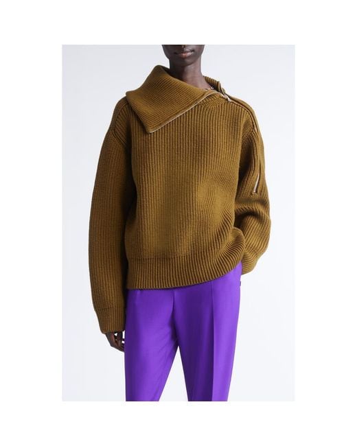 Dries Van Noten Green Talim Wool Half Zip Turtleneck Sweater