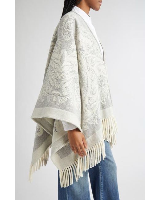 Etro White Paisley Jacquard Wool Cape