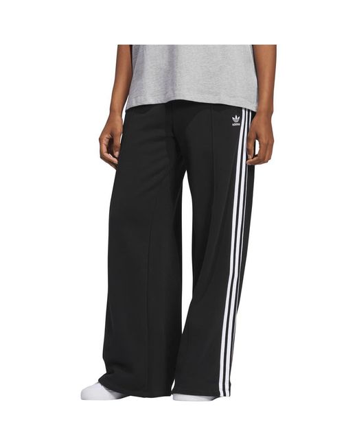 Adidas Originals Black 3-Stripes Wide Leg Cotton French Terry Pants