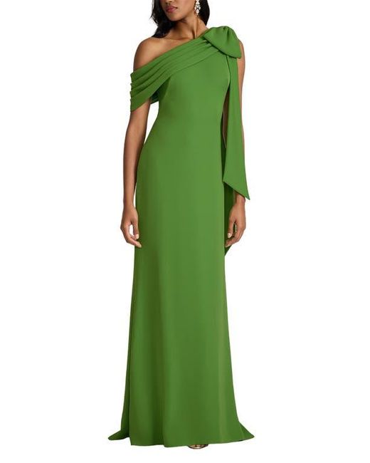 Tadashi Shoji Green One-Shoulder Crepe Column Gown