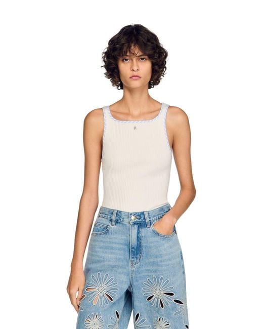 Sandro Blue Ribbed Vest Top