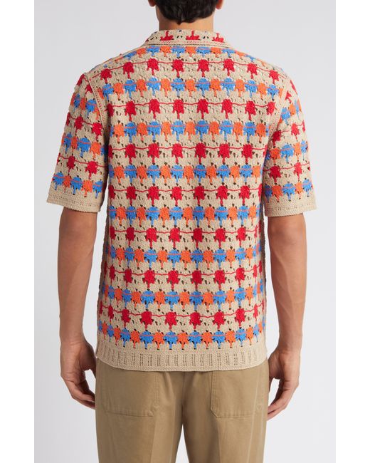 Wax London Red Porto Crochet Short Sleeve Button-up Shirt for men