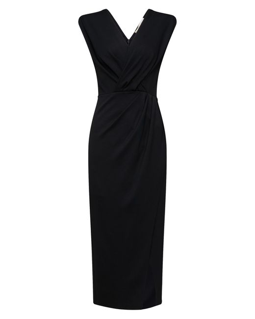Diane von Furstenberg Black Hallie Sleeveless Faux Wrap Midi Dress