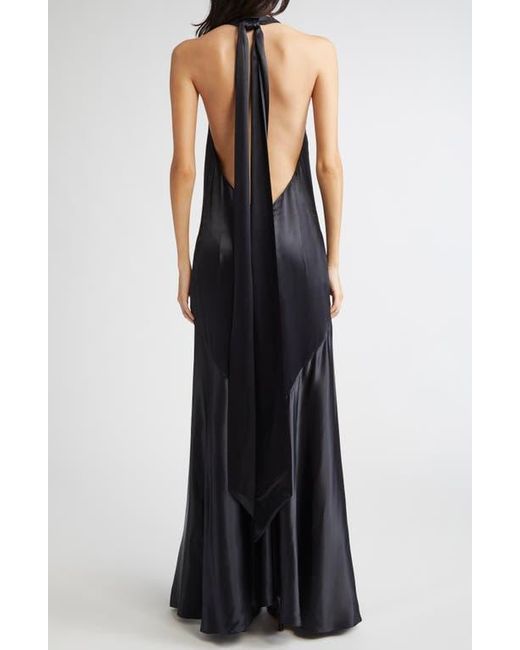 Marni Black Gathered Satin Halter Gown