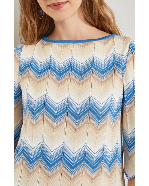 Misook Blue Chevron Pattern Tunic Sweater