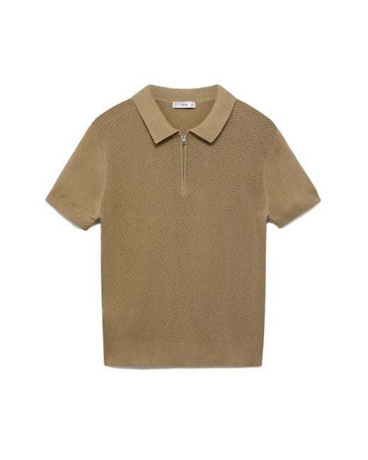 Mango Natural Openwork Zip Polo for men