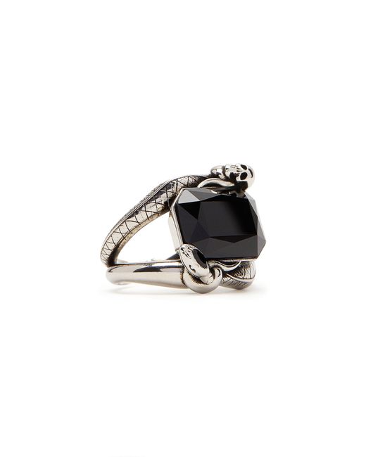 Alexander McQueen Black Snake & Skull Crystal Ring for men