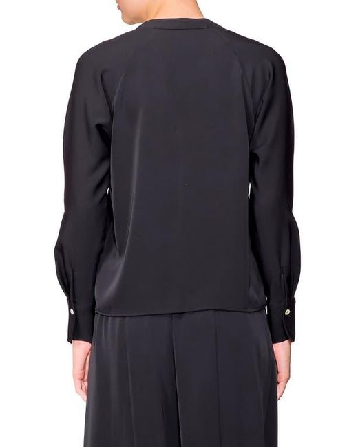 MELLODAY Black Crepe Split Front Top