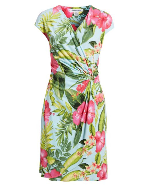 Tommy Bahama Green Clara Grand Villa Tropical Floral Matte Jersey Dress