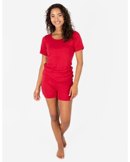 Leveret Red Short Cotton Solid Pajama Set