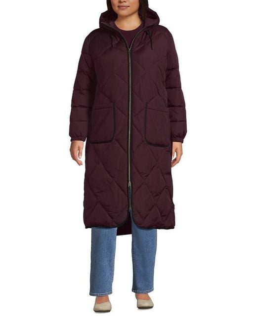 Lands' End Red Plus Size Featherfree Insulated Diamond Quilted Maxi Coat
