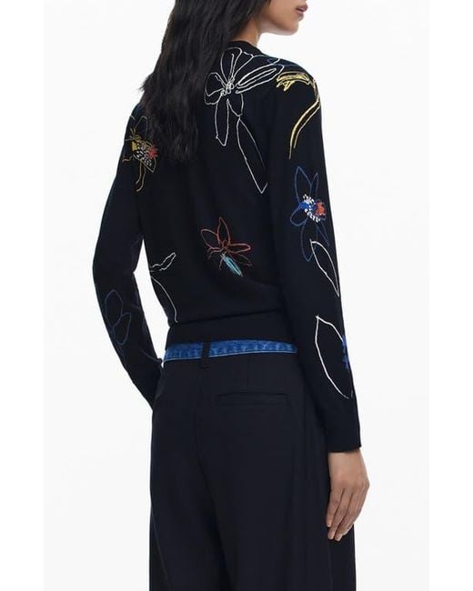 Desigual Blue Floral Crewneck Sweater
