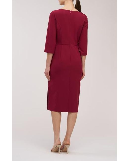 Kay Unger Red Farrah Twist Front Midi Cocktail Dress