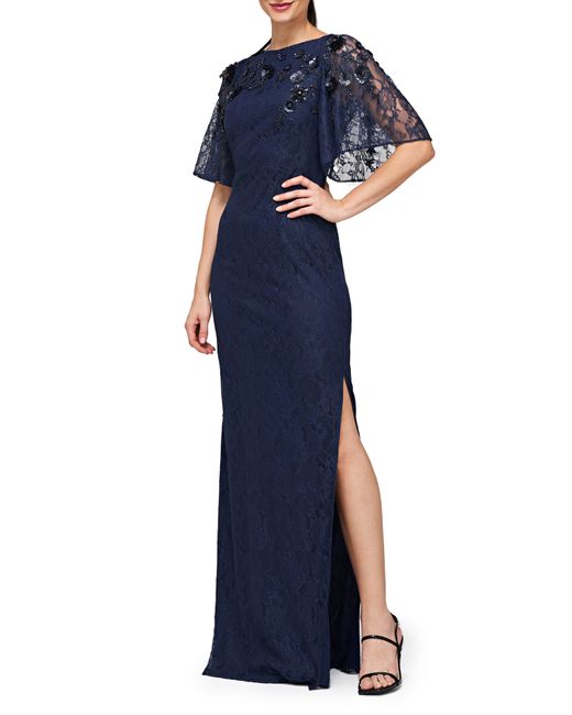 JS Collections Blue Kalani Embellished Lace Gown