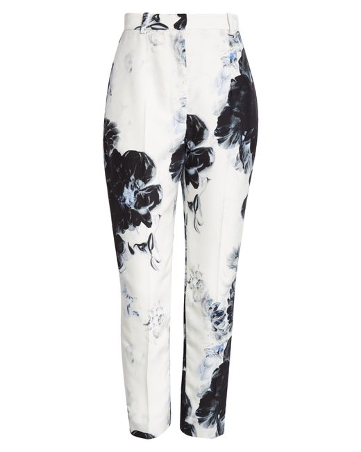 Alexander McQueen White Chiaroscuro Floral High Waist Cady Cigarette Trousers