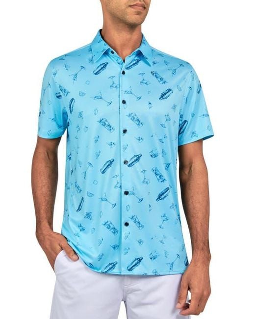 Con.struct Blue Regular Fit Cocktail Print Recycled Performance Golf Button-Down Shirt for men