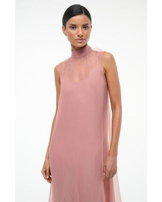 Staud Pink Albee Embroidered Sleeveless Maxi Dress