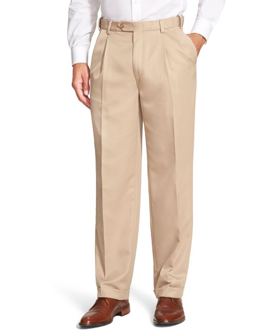 Berle Natural Self Sizer Waist Pleated Classic Fit Microfiber Trousers for men