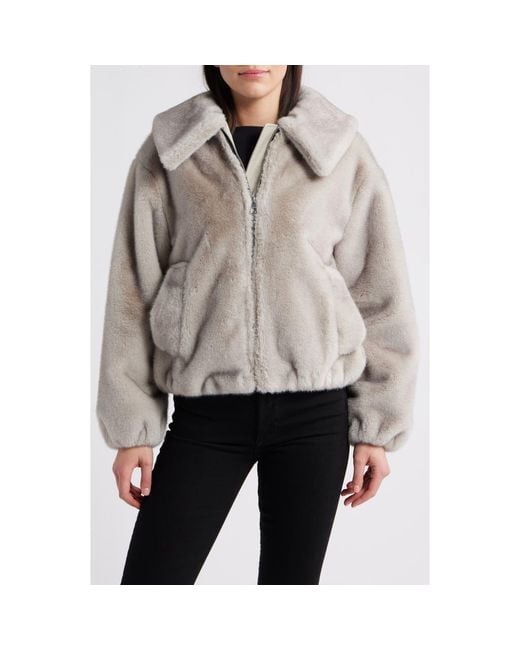 BCBGMAXAZRIA Gray Channel Quilted Faux Fur Jacket