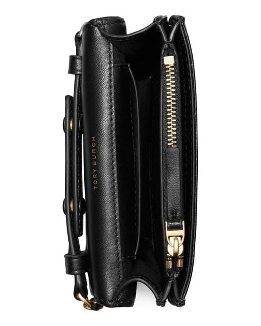 Tory Burch Black Mini Fleming Soft Quilted Leather Wallet On A Chain