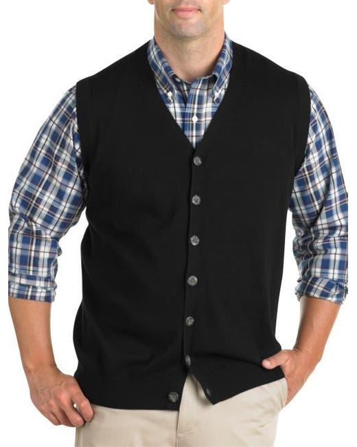 Oak Hill by DXL Black Big & Tall Button-Front Sweater Vest for men
