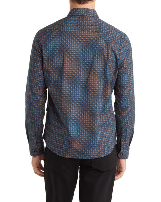 Stone Rose Blue Scotch Print Stretch Woven Button-up Shirt for men