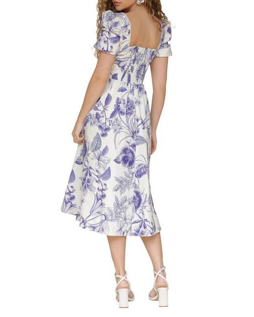 Avec Les Filles Purple Botanical Print Corset Bodice Stretch Cotton Midi Dress