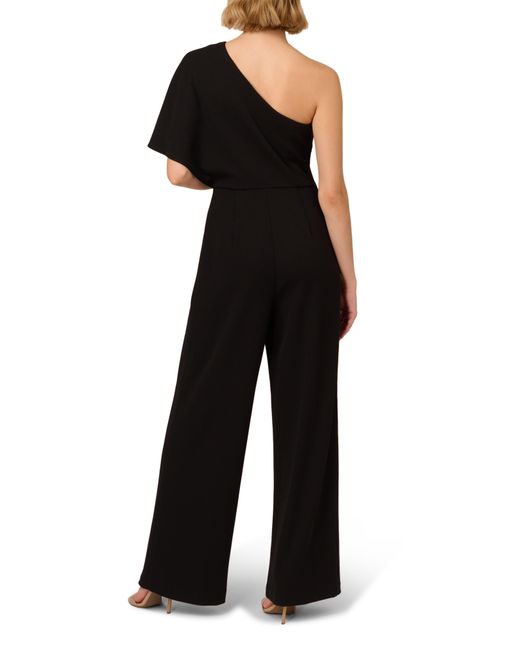 Adrianna Papell Black One-shoulder Crepe Overlay Jumpsuit