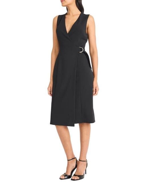 Maggy London Black Tailored Faux Wrap Dress